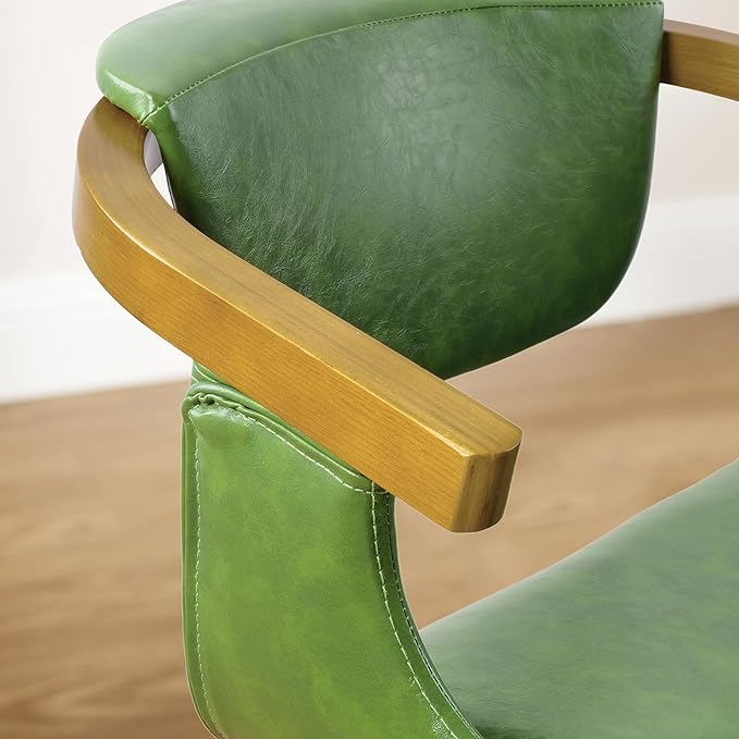 Art Leon Office Chair No Wheels - Mid Century Modern Swivel Desk Chair, Faux Leather Upholstered Accent Chair for Living Room Bedroom Study, Green