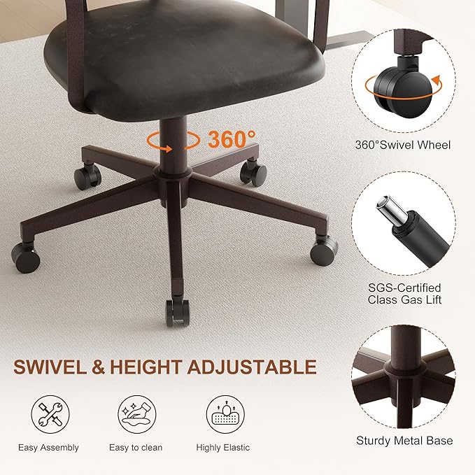 BFZ Mid Century Retro Home Office Desk Chair with Back, Faux Leather Adjustable Height Rolling Swivel Computer Task Armrests Chair for Home Office, BlackGrey