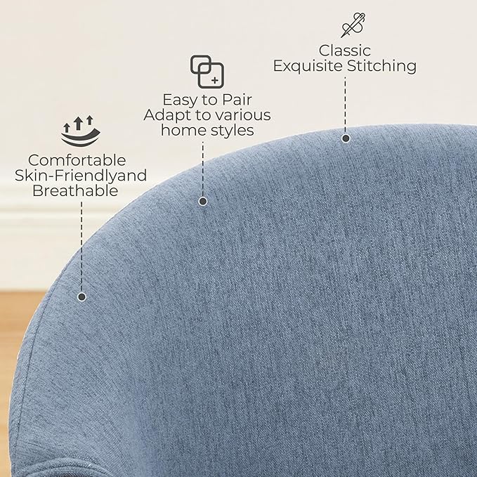 Art Leon Mid Century Desk Chair - Modern Desk Chair No Wheels, Fabric Upholstered Wooden Office with Wood Legs for Living Room Bedroom, Black Oak Bentwood, Blue