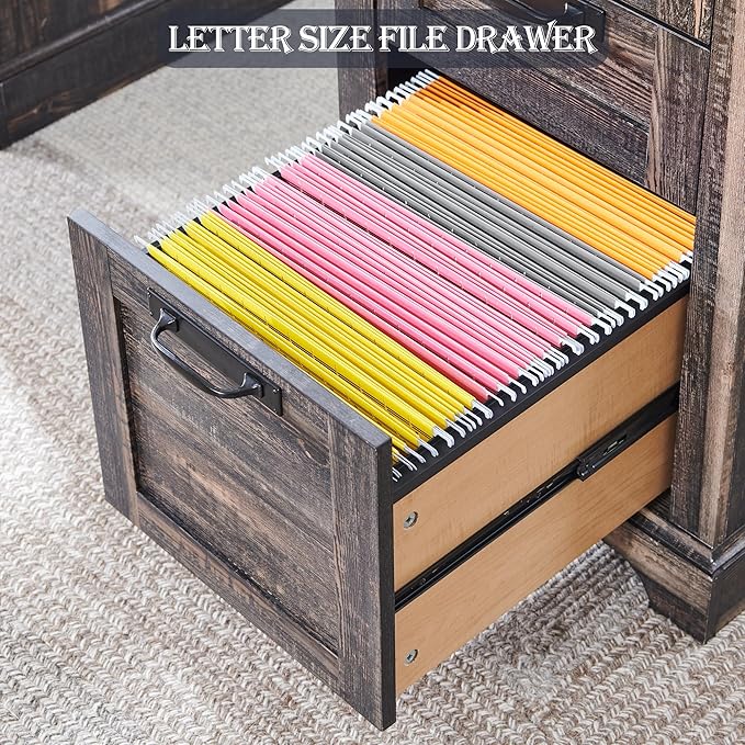 RedLemon 60" Farmhouse Desk with Hutch, Wood Home Office Executive Desk with Drawer, Charging Station, Keyboard Tray, File Drawer, Storage Cabinet, Rustic Writing Computer Desk (Dark Rustic Oak)