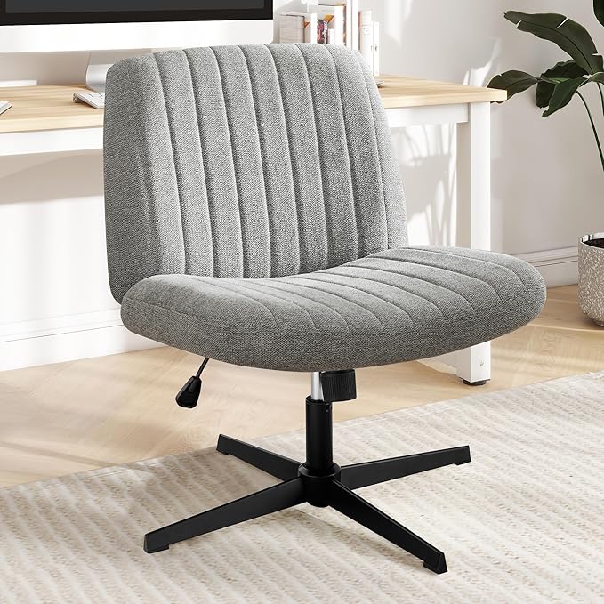 DUMOS Criss Cross Chair Legged Office Wide Comfy Desk Seat, No Wheels Armless Computer Task Seating, Swivel Vanity Home Height Adjustable