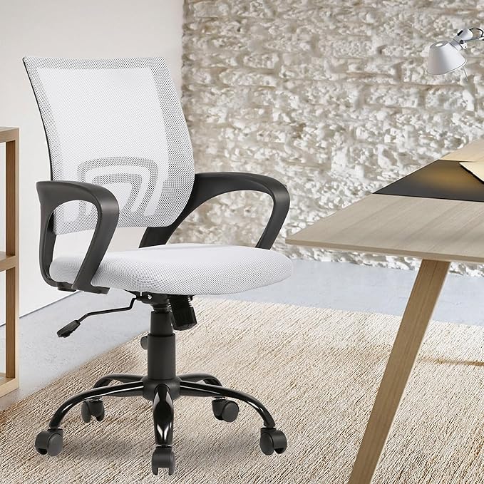 BestOffice Office Chair Ergonomic Desk Chair Mesh Computer Chair Lumbar Support Modern Executive Adjustable Stool Rolling Swivel Chair for Back Pain,White