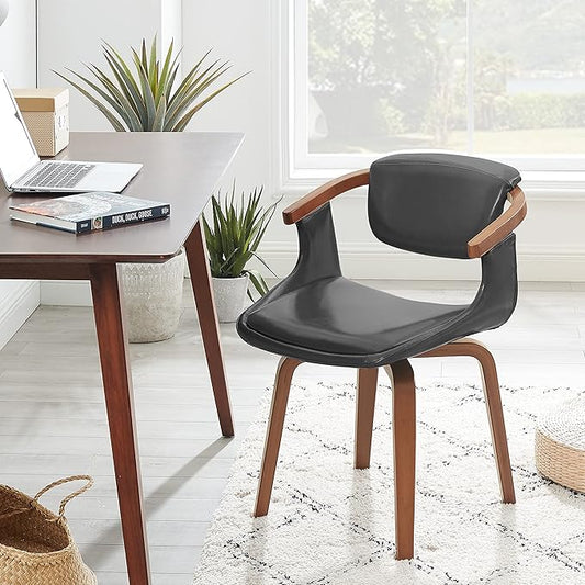 Art Leon Desk Chair No Wheels, Mid Century Modern Swivel Accent Chair, Faux Leather Home Office Desk Chair for Small Spaces Living Room Bedroom, Gray