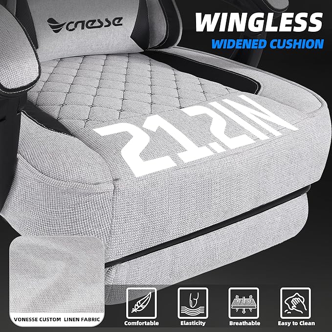 Vonesse Gaming Chair,Computer Chair Fabric with Pocket Spring Cushion,Office Chair with Footrest and Massage Lumbar Support,Reclining Gaming Chairs for Adults 250LBS (Light Gray)