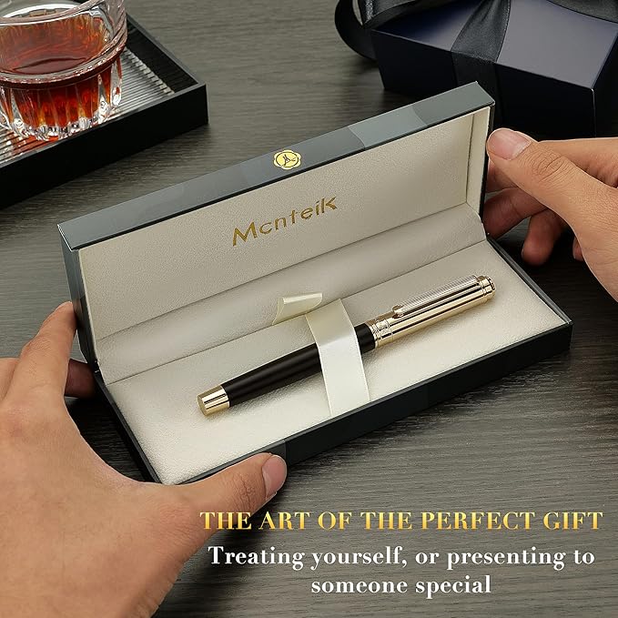 316 Luxury Journaling Pen, Nice Natural Wood for Writing, 24K Gold Accents, Schmidt refill, Fancy Rollerball, Wooden Gift Set for Men & Women, Executive & Graduation Work Christmas Pens-Blackwood