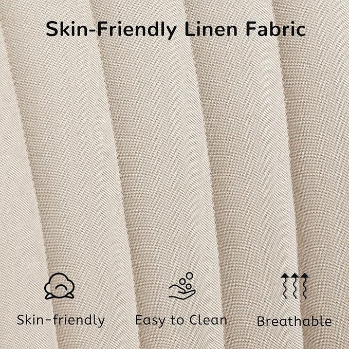 Furniliving Mid Century Modern Swivel Accent Chair for Living Room Set of 2, Wood Desk Chair with Arms Mid Back Arm Chairs Upholstered Vanity Chair No Wheels for Home Office/Bedroom, Faux Linen Beige