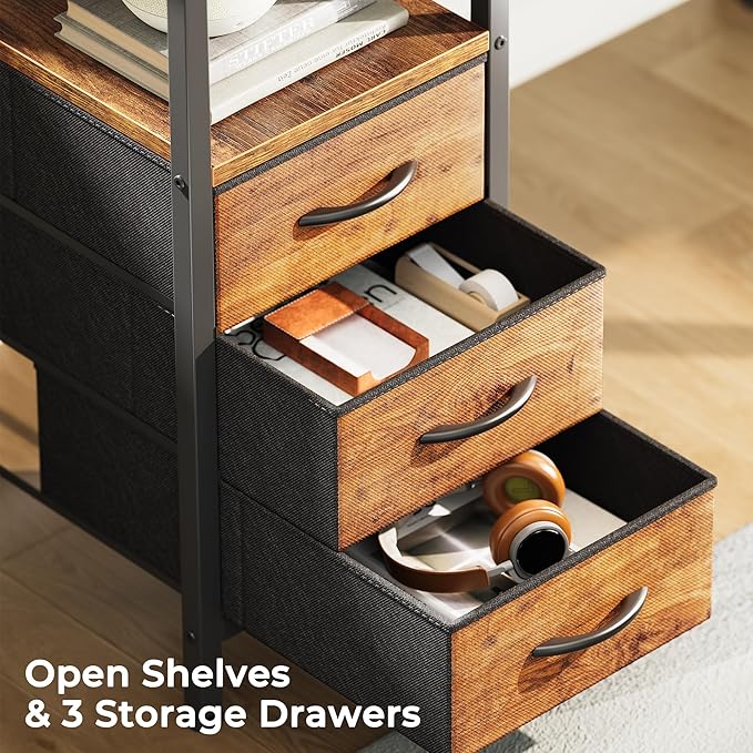 Huuger L Shaped Desk with Power Outlets, 63 Inch Reversible Computer Desk with 3 Drawers and Shelves, Home Office Table for Corner Work Study Writing Gaming, Rustic Brown