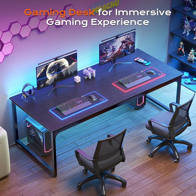 PRAISUN 70.8 X 29.5 Inch Computer Desk with Deeper Desktop, Gaming Office Writing Work Desk for Home Office, Study, Bedroom, Work from Home, Metal Frame, Black