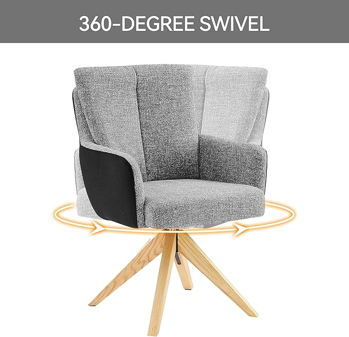 Art Leon Office Chair No Wheels - Mid Century Modern Desk Chair, Fabric Upholstered Desk Chair Swivel Accent Chair with Oak Wood Legs for Living Room Home Office, Gray Black