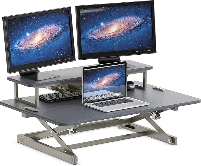 SHW 36-Inch Height Adjustable Standing Desk Converter Sit to Stand Riser Workstation, Gray