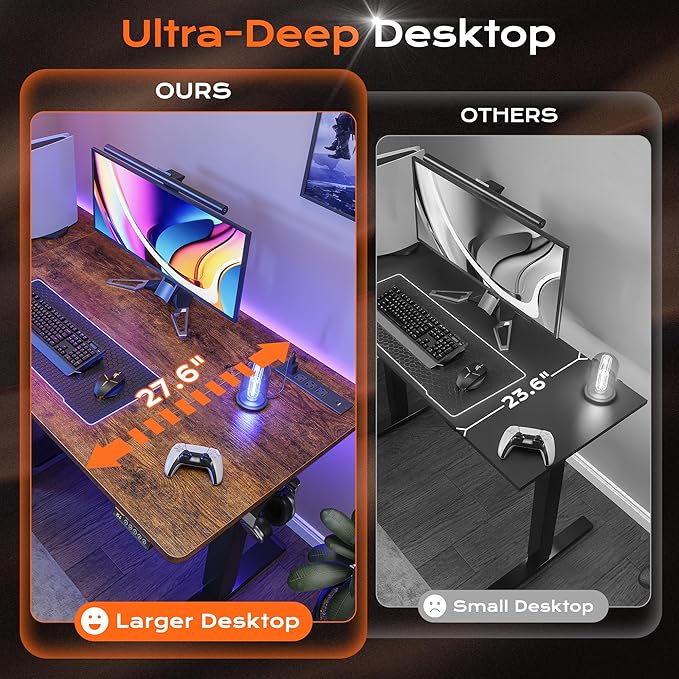 Huuger 55 x 28 Large Electric Standing Desk with 4 AC Outlets, Type-C Port, Height Adjustable Computer Desk, 27.6" Deep Desktop, Stand up Gaming Office Desk, 3 Preset Heights, Rustic Brown