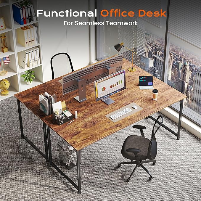PRAISUN 54 X 24 Inch Computer Desk with Deeper Desktop, Gaming Office Writing Work Desk for Home Office, Study, Bedroom, Work from Home, Metal Frame, Rustic Brown