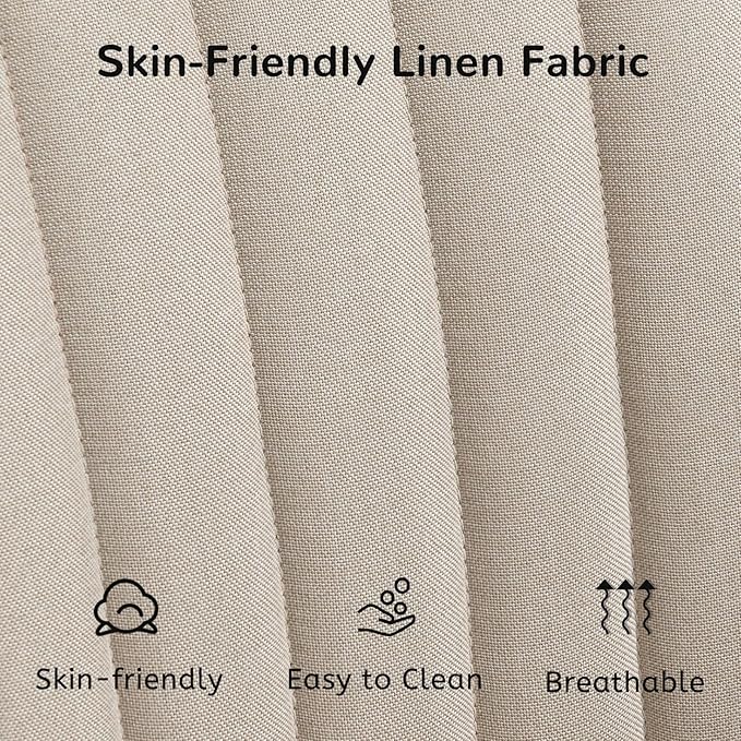 Furniliving Mid Century Modern Swivel Accent Chair for Living Room, Wood Desk Chair with Arms Mid Back Arm Chairs Upholstered Vanity Chair No Wheels for Home Office/Bedroom, Faux Linen Beige