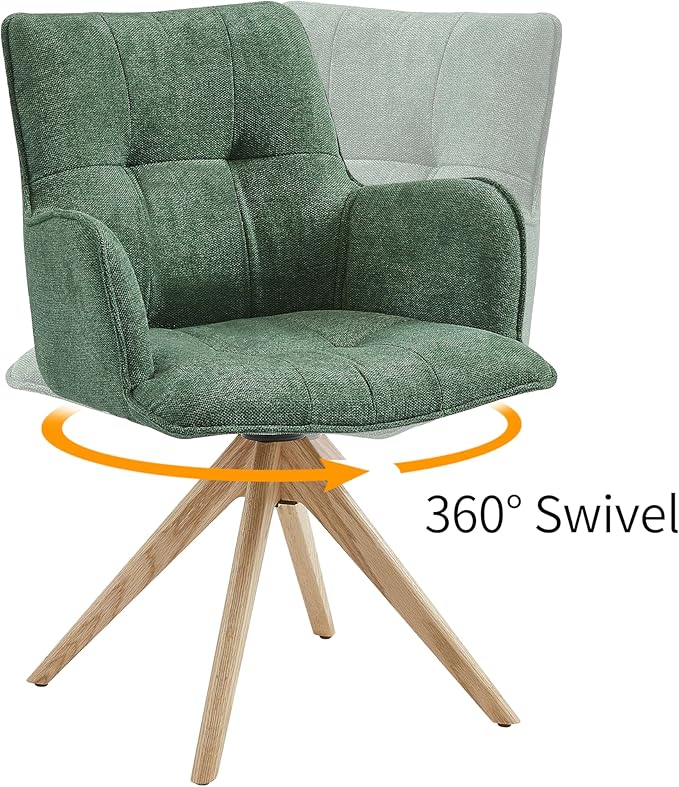 Art Leon Office Chair No Wheels - Mid Century Modern Swivel Desk Chair, Faux Leather Upholstered Accent Chair with Oak Wood Legs for Small Space Living Room Bedroom, Green