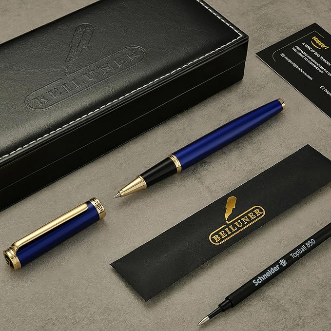 BEILUNER Blue Personalized Pen,Stunning Luxury Lacquer With 24K Gold,Schneider Ink Refills,Multiple Fonts To Custom Rollerball,Gift Pen For Men & Women,Executive,Graduation,Christmas,Nice Fancy Pens