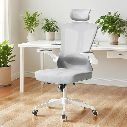 Ergonomic Office Chair - 400LB Comfy Desk Chairs with Headrest and Back Support, Heavy Duty Mesh Computer Chair with Wheels and Arms for Home Office, Study, Bedroom and College Dorm (Grey)