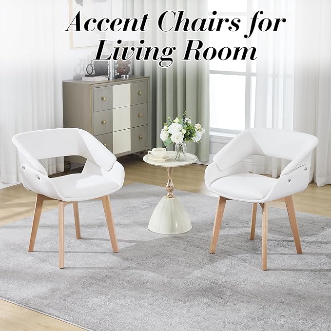 Home Office Desk Chair No Wheels Set of 6, Upholstered Linen Fabric Modern Accent Side Armchair with Wood Legs Hollow-Out Back, for Vanity Living Dining Room Bedroom, Beige