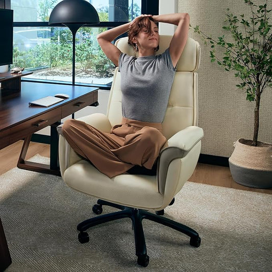 EUREKA ERGONOMIC Microfiber Leather Office Chair Ergonomic Desk Chair, Executive Chair Office Gaming Chair, Comfy Big and Tall Office Chair with Elevatable Headrest & Padded Armrests, Beige