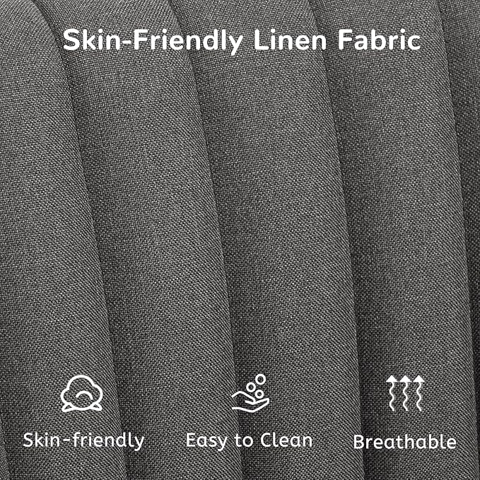 Furniliving Mid Century Modern Accent Chair, 36.8 Inch Upholstered Swivel Chair for Living Room with Arms Home Office Desk Chair for Bedroom Wood Legs Computer Task Chair No Wheels, Darkgrey