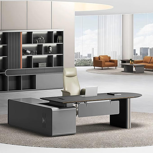 Modern Executive Desk, 110.2 inch L Shaped Desk with Storage, L Shape Corner Desks with Drawers No Installation Required Without Display Racks and Bookshelves