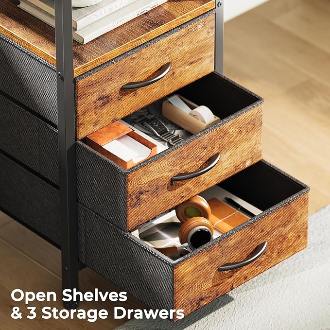 Huuger L Shaped Office Desk with Power Outlets, 55 Inch Computer Desk with 3 Drawers, Shelves, Reverisble for Gaming Corner Work Home Office Study, Rustic Brown