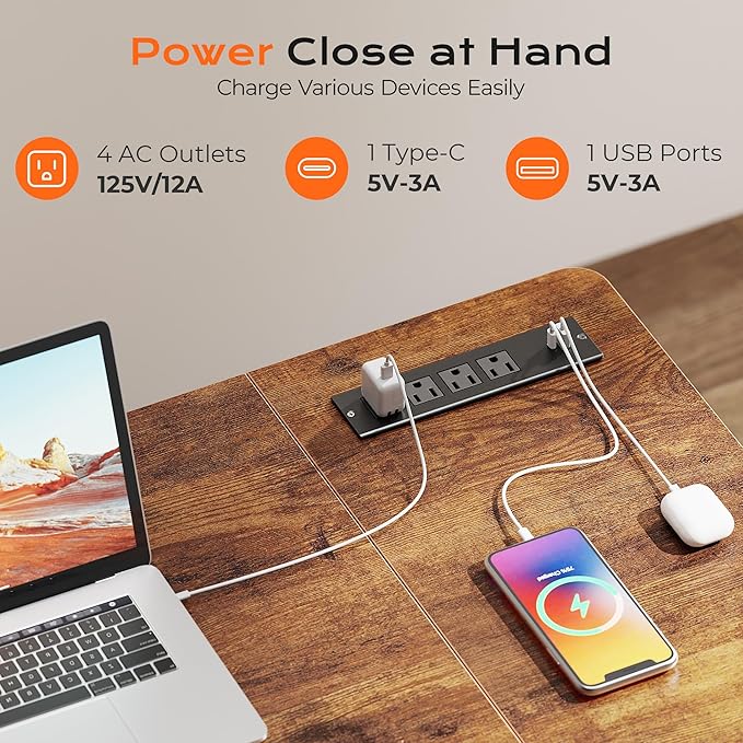 Huuger 55 x 28 Large Electric Standing Desk with 4 AC Outlets, Type-C Port, Height Adjustable Computer Desk, 27.6" Deep Desktop, Stand up Gaming Office Desk, 3 Preset Heights, Rustic Brown