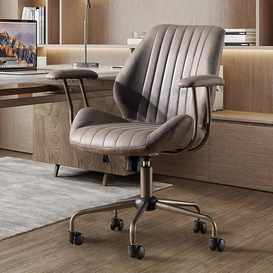 Mid Back Office Chair Mid Century Modern Executive Chair,Lumbar Support Ergonomic Home Office Desk Chair,Rolling Swivel Task Chair Task Chair Armrests Height Adjustable,350lbs (Gray)