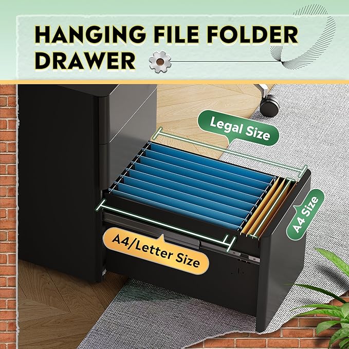 DEVAISE 3-Drawer Slim File Cabinet, Vertical Filing Cabinet, Fully Assembled Except Casters, Black