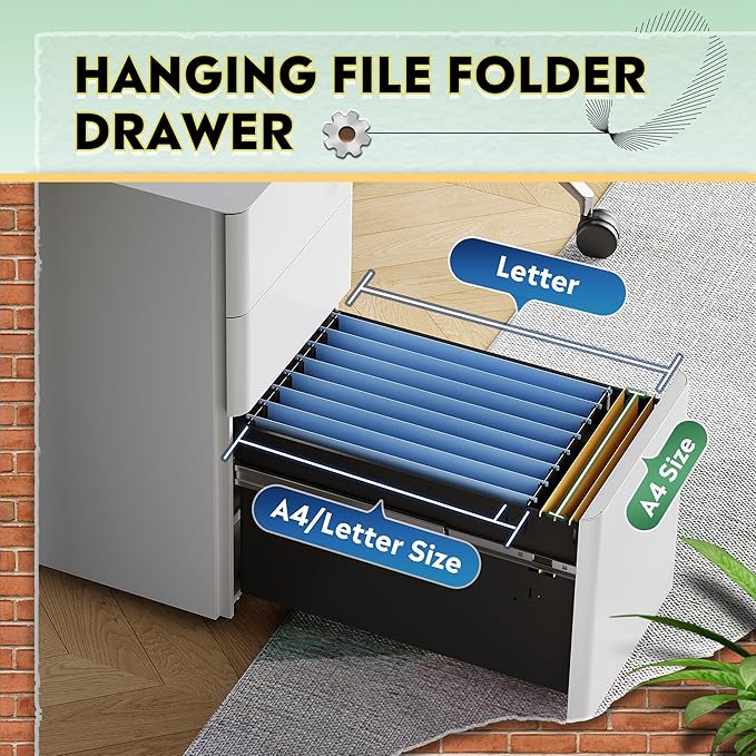 DEVAISE 3-Drawer Slim Vertical File Cabinet, Fully Assembled Except Casters, Legal/Letter Size, White