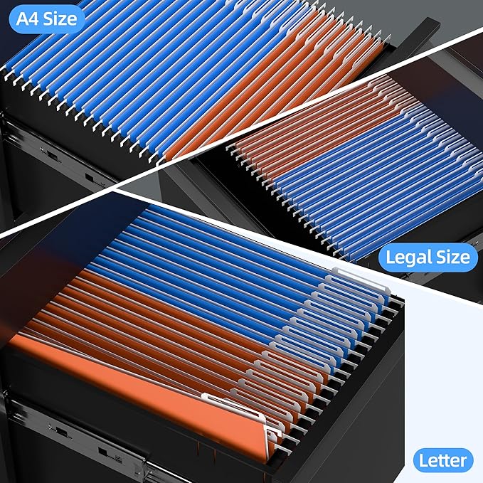 SUXXAN 3 Drawer Under Desk Mobile File Cabinet with Lock, Metal Storage Cabinet for Office & Home, Legal/Letter Size, Fully Assembled Except Wheels, Black