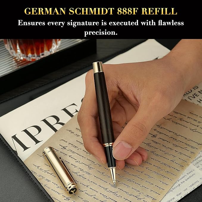 316 Luxury Journaling Pen, Nice Natural Wood for Writing, 24K Gold Accents, Schmidt refill, Fancy Rollerball, Wooden Gift Set for Men & Women, Executive & Graduation Work Christmas Pens-Blackwood