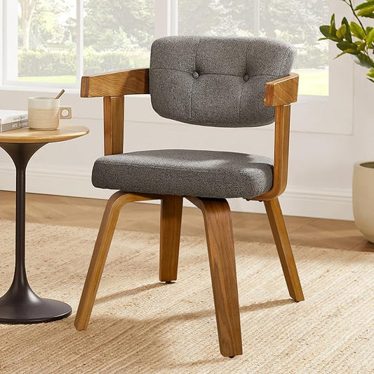 Zouron Wooden Dining Chair, Mid Century Modern Desk Chair No Wheels, Upholstered Accent Armchair with Wood Legs for Living Room Dining Room, 1 Pcs, Grey