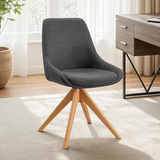 Zouron Desk Chair No Wheels, Office Computer Chair with Wood Legs, Fabric Side Chairs for Small Space Bedroom Office, Grey