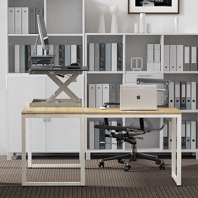 SHW 36-Inch Height Adjustable Standing Desk Converter Sit to Stand Riser Workstation, Gray