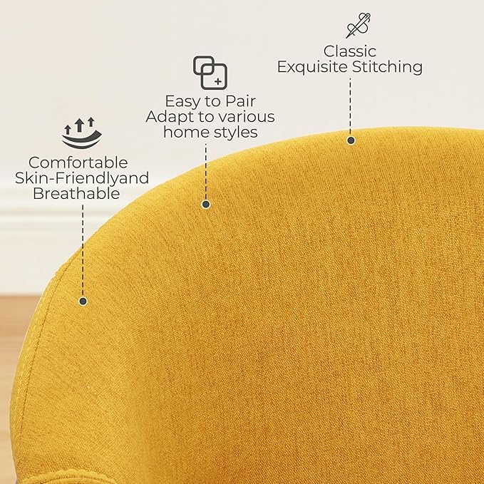 Art Leon Mid Century Office Chair - Modern Desk Chair No Wheels, Fabric Upholstered Wood Desk Chair, Office Chair with Wood Legs for Living Room Bedroom, Walnut Bentwood, Yellow