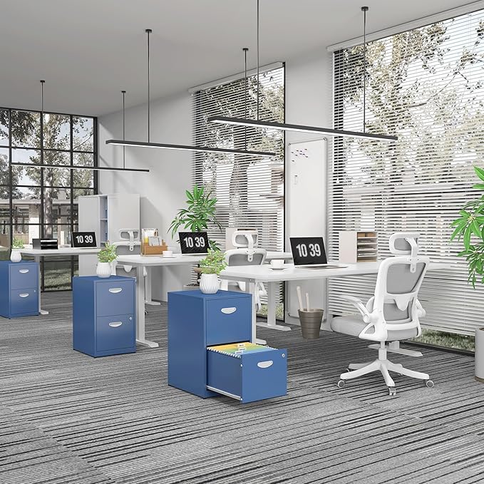 2 Drawer File Cabinet with Lock,Blue Metal Office Drawers Filing Cabinets for Home Office, Two Drawer Under Desk File Cabinet for Hanging Letter,Easy Assemble