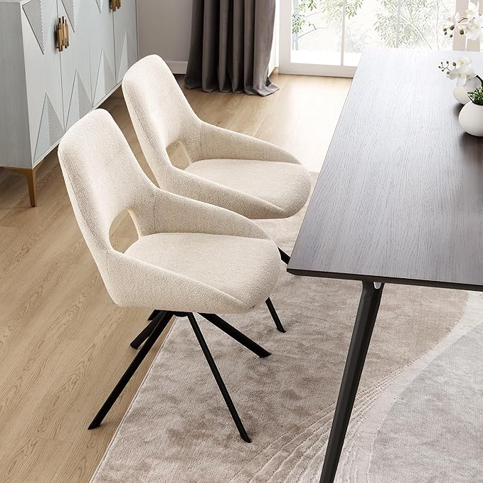 Mid Century Modern Desk Chair No Wheels Set of 1, Linen Fabric Swivel Dining Chair with Metal Legs, Swivel Accent Chair Armchair for Small Spaces, Home Office, Living Room, Bedroom, Beige