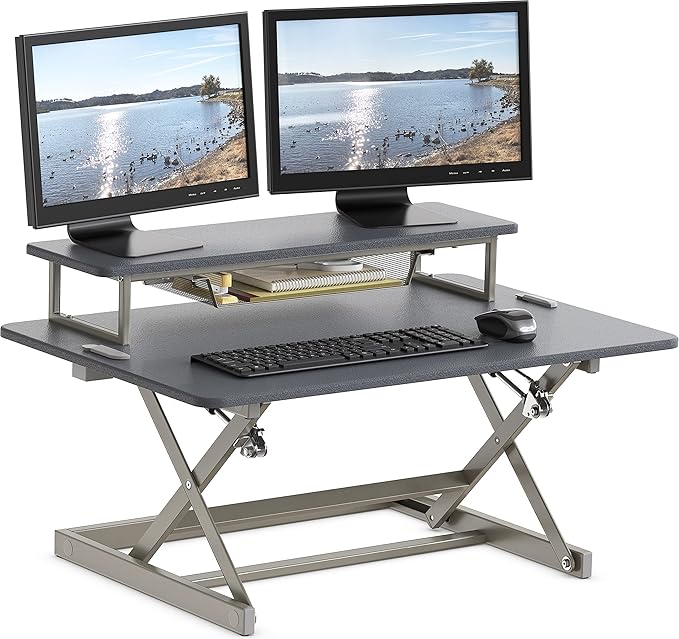 SHW 36-Inch Height Adjustable Standing Desk Converter Sit to Stand Riser Workstation, Gray