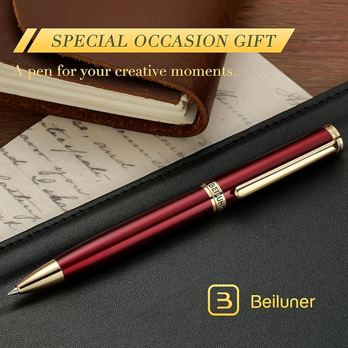 BEILUNER Red Lacquer Gel Pen With 24K Gold Finish, Retractable Pens, Gift Pen Set, Professional, Elegant, Writing, Executive, Office, Nice Fancy Designer, Perfect for Men and Women