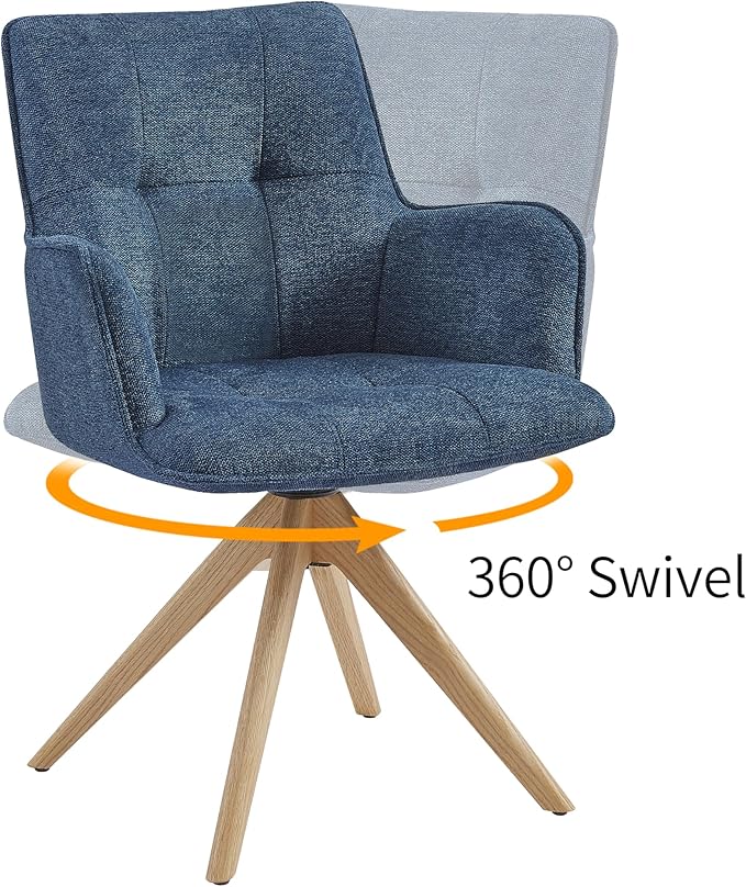 Art Leon Office Chairs Set of 2 - Mid Century Modern Desk Chair No Wheels, Fabric Upholstered Swivel Accent Chair with Oak Wood Legs, Blue