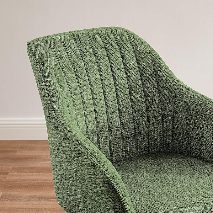 Zouron Mid Century Modern Accent Chair with Wooden Legs, Swivel Desk Chair No Wheels, Upholstered Side Armchair Vanity Chair for Small Space Home Office Living Room Bedroom, Green