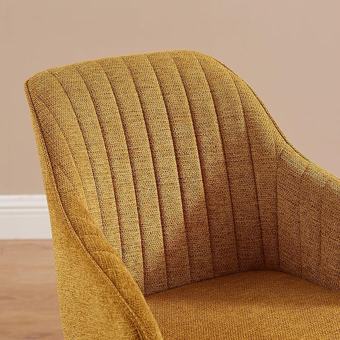 Art Leon Desk Chair No Wheels - Mid Century Modern Office Chair, Swivel Accent Chair with Oak Wood Legs, Fabric Upholstered Arm Chair, Yellow