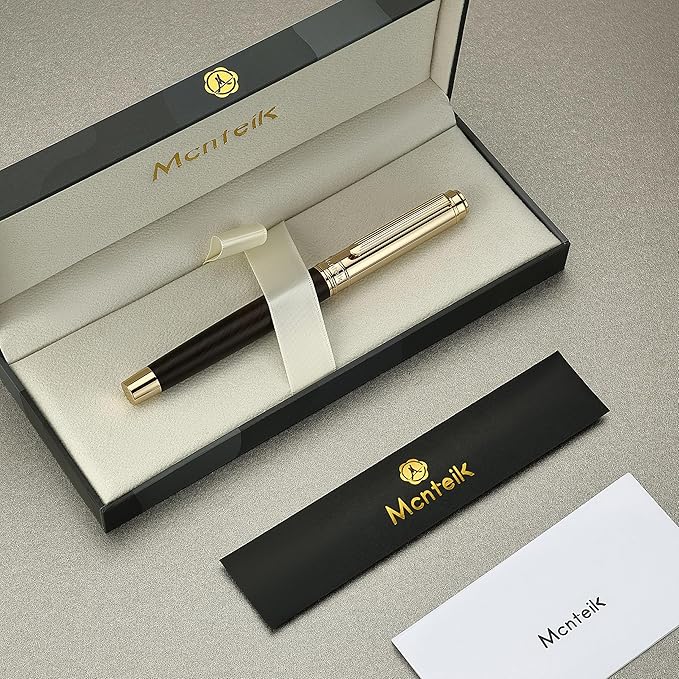 316 Luxury Journaling Pen, Nice Natural Wood for Writing, 24K Gold Accents, Schmidt refill, Fancy Rollerball, Wooden Gift Set for Men & Women, Executive & Graduation Work Christmas Pens-Blackwood